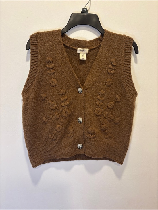 Jessica Simpson Sweaters - Brown Floral Knit Button Front Vest